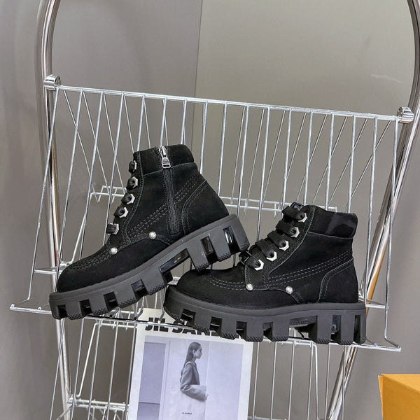 LV Checker Ankle Boots Black Suede