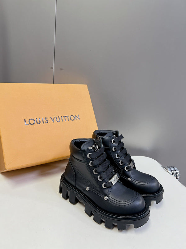 LV Checker Ankle Boots Black Lambskin
