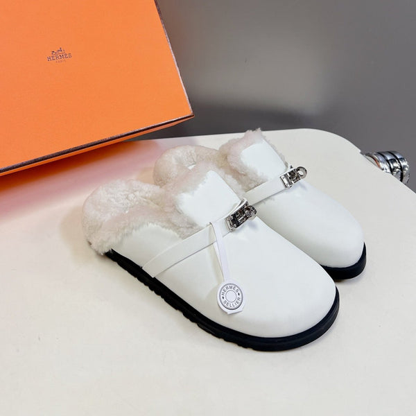 OZ Mule White Calfskin Shearling