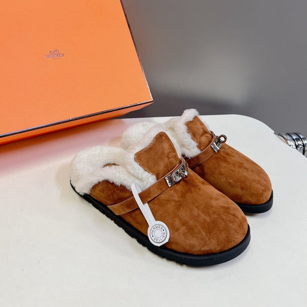 OZ Mule Dark Brown Suede White Shearling