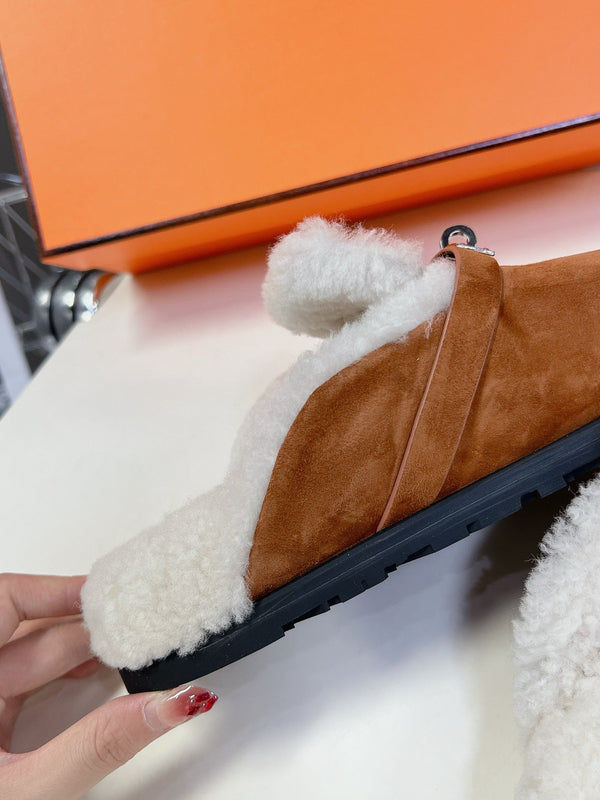 OZ Mule Dark Brown Suede White Shearling