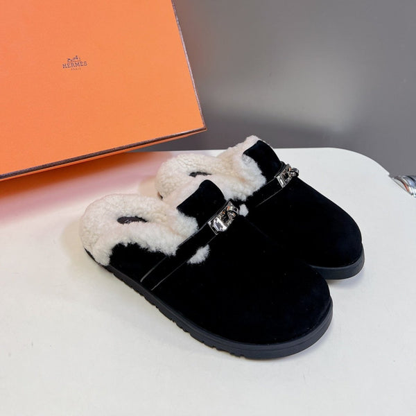 OZ Mule Black Suede White Shearling