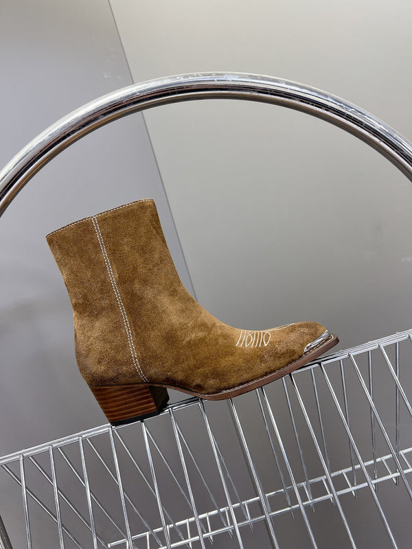 CELINE 25 Cowboy Boots Brown Suede 434416