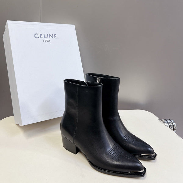 CELINE 25 Cowboy Boots Black Calfskin 434419