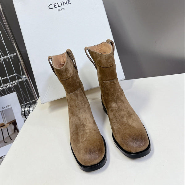 CELINE 25 cowboy boots light brown suede 434411