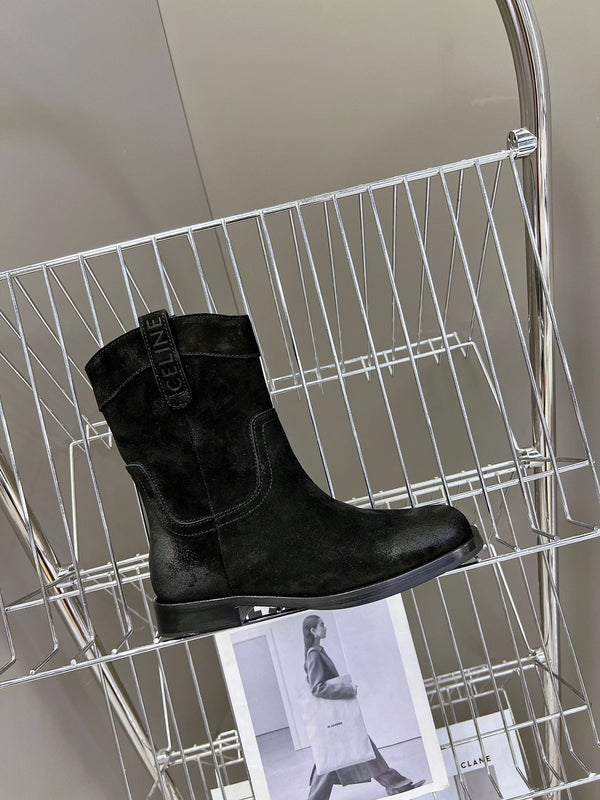 CELINE 25 cowboy boots black suede 434414