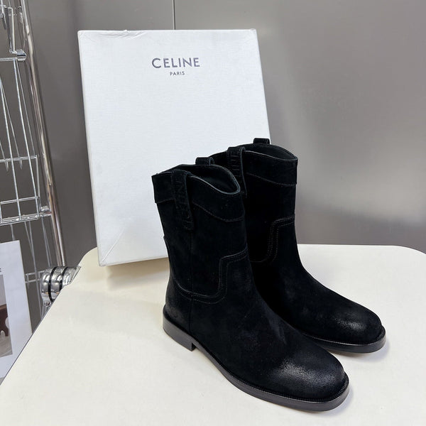 CELINE 25 cowboy boots black suede 434414