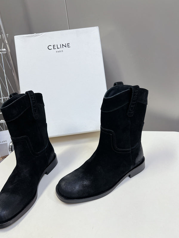 CELINE 25 cowboy boots black suede 434414