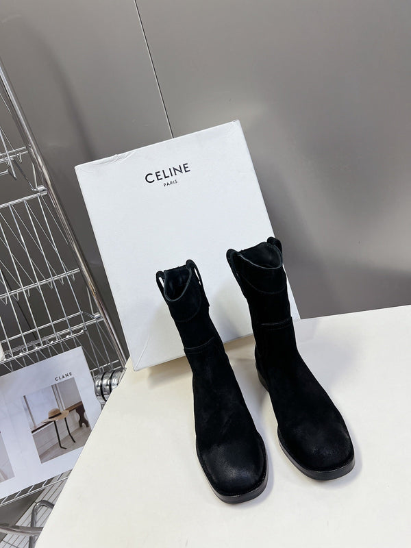 CELINE 25 cowboy boots black suede 434414