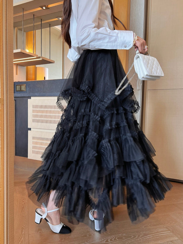 CC 25 Mesh Long Skirt Black Polyester Fiber