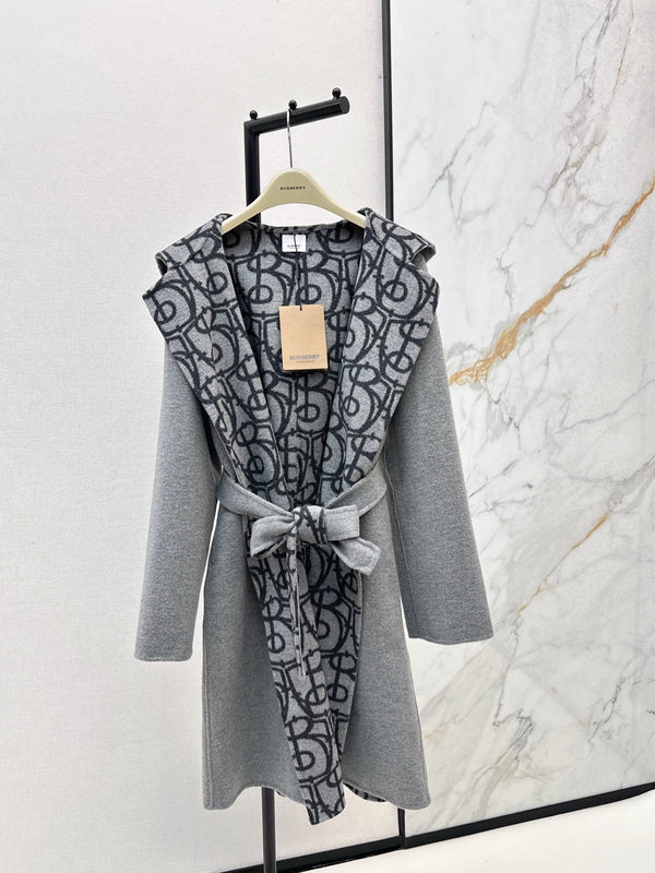 Burberry 25 Hooded Long Coat Gray Wool
