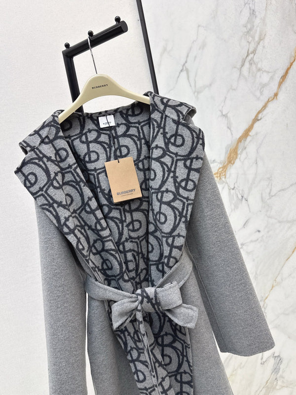 Burberry 25 Hooded Long Coat Gray Wool