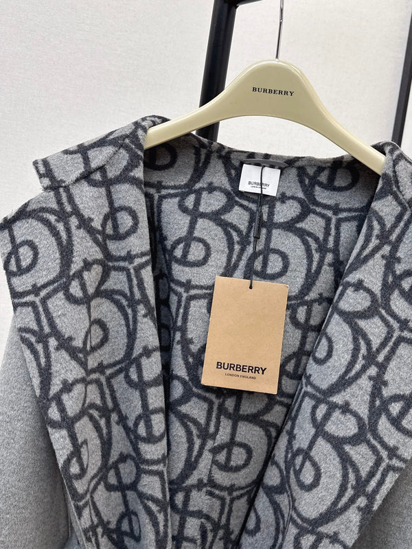 Burberry 25 Hooded Long Coat Gray Wool