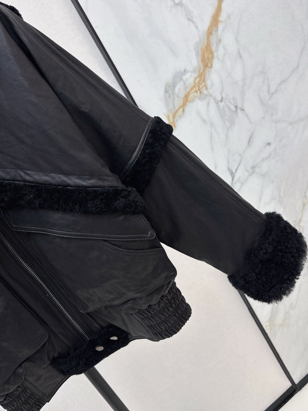 Burberry 25 Shearling-trimmed Bomber Jacket Black Fur Leather