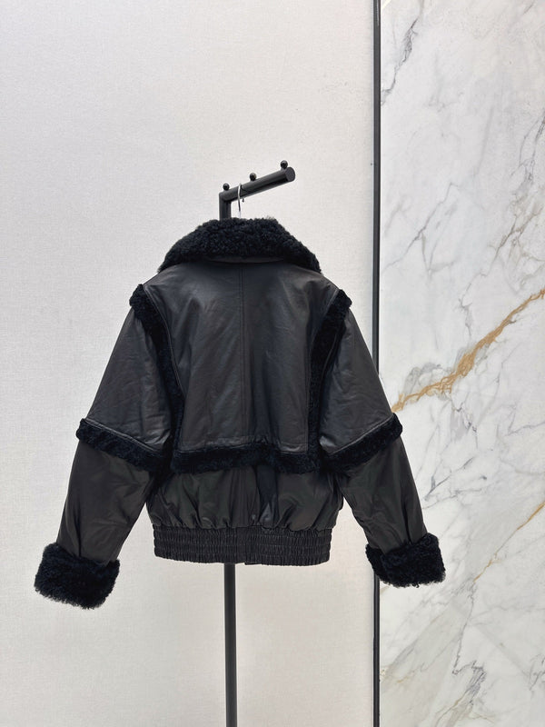 Burberry 25 Shearling-trimmed Bomber Jacket Black Fur Leather