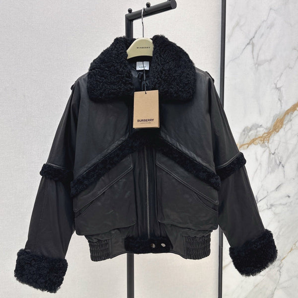 Burberry 25 Shearling-trimmed Bomber Jacket Black Fur Leather