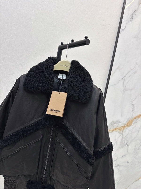 Burberry 25 Shearling-trimmed Bomber Jacket Black Fur Leather