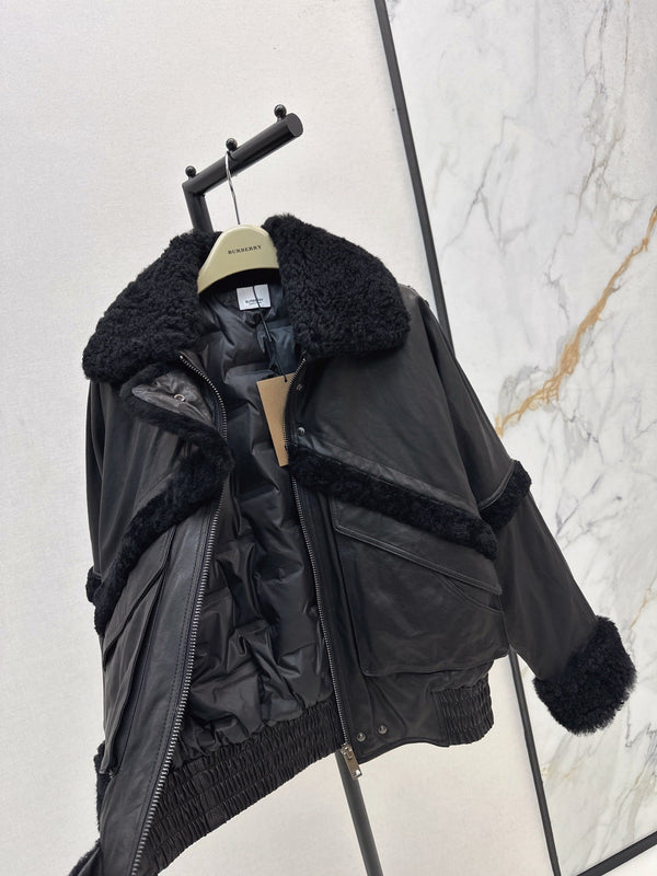 Burberry 25 Shearling-trimmed Bomber Jacket Black Fur Leather