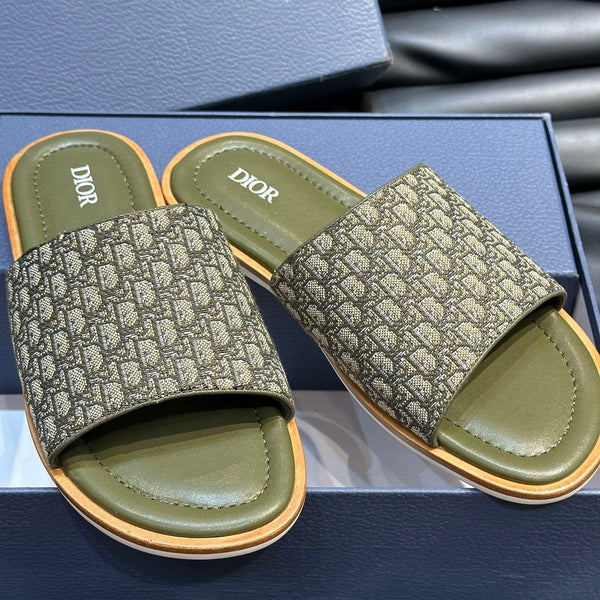 CD SLIDE ALIDAS SLIPPER OLIVE JACQUARD AND CALFSKIN