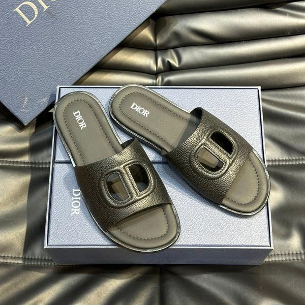 CD D-CLUB SLIDE SLIPPER BLACK GRAINED CALFSKIN
