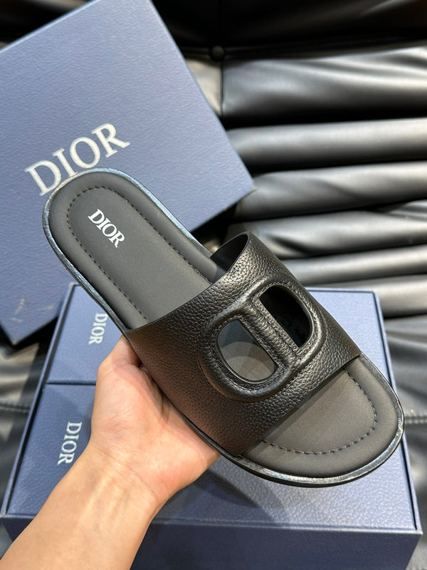 CD D-CLUB SLIDE SLIPPER BLACK GRAINED CALFSKIN
