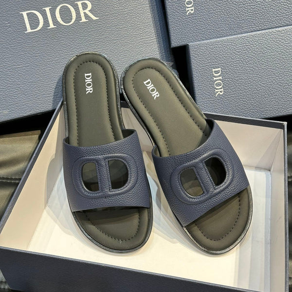 CD D-CLUB SLIDE SLIPPER NAVY GRAINED CALFSKIN