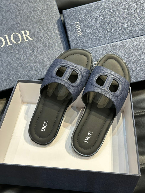 CD D-CLUB SLIDE SLIPPER NAVY GRAINED CALFSKIN