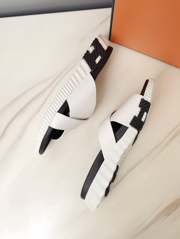 HM INFRA SANDAL WHITE AND BLACK LAMBSKIN