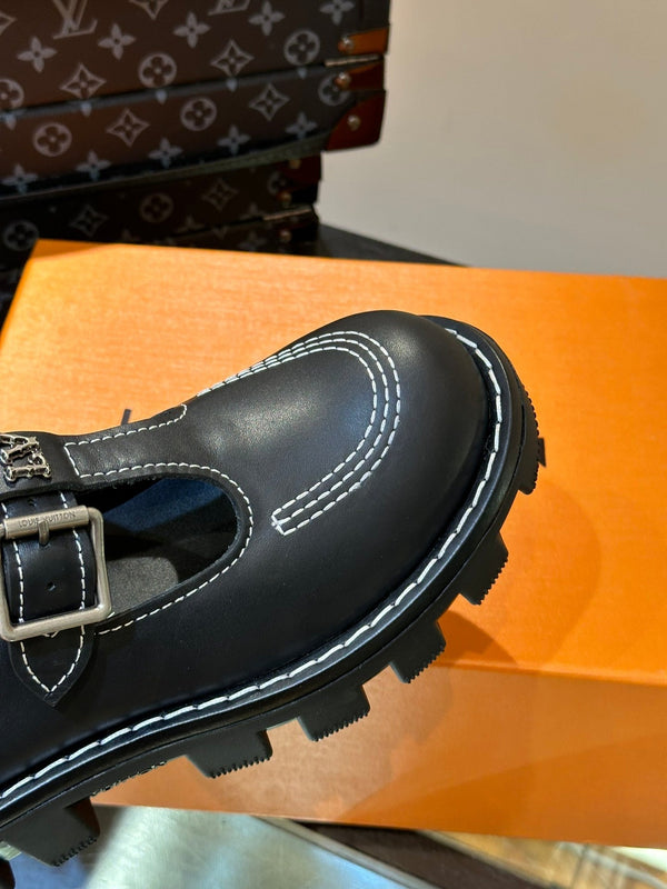 LV CHECKER MARY JANE BLACK CALFSKIN