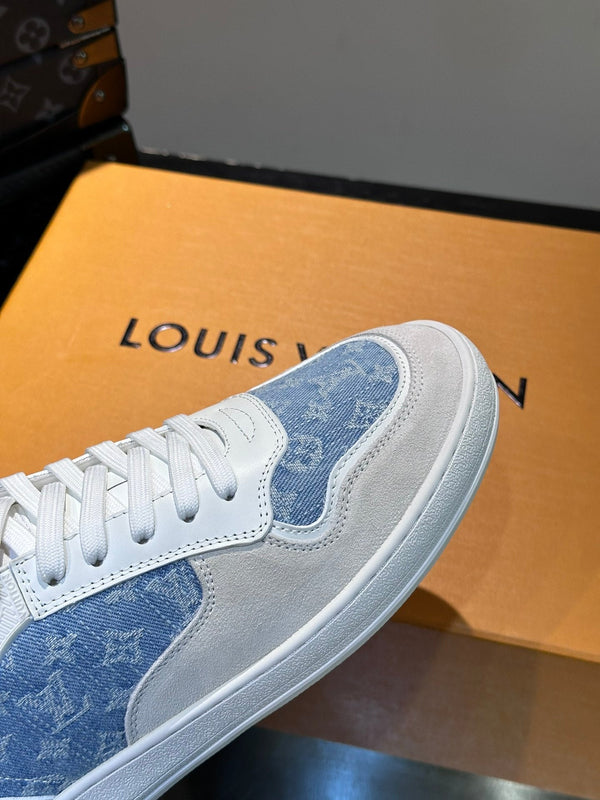 SNEAKER LV IN PELLE SCAMOSCIATA BIANCA E VITELLO MIX DENIM BLU