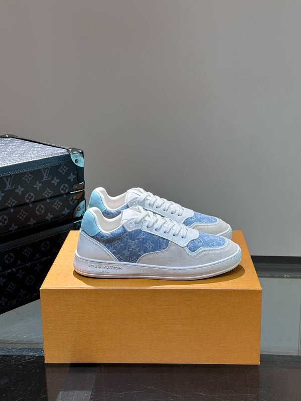 SNEAKER LV IN PELLE SCAMOSCIATA BIANCA E VITELLO MIX DENIM BLU