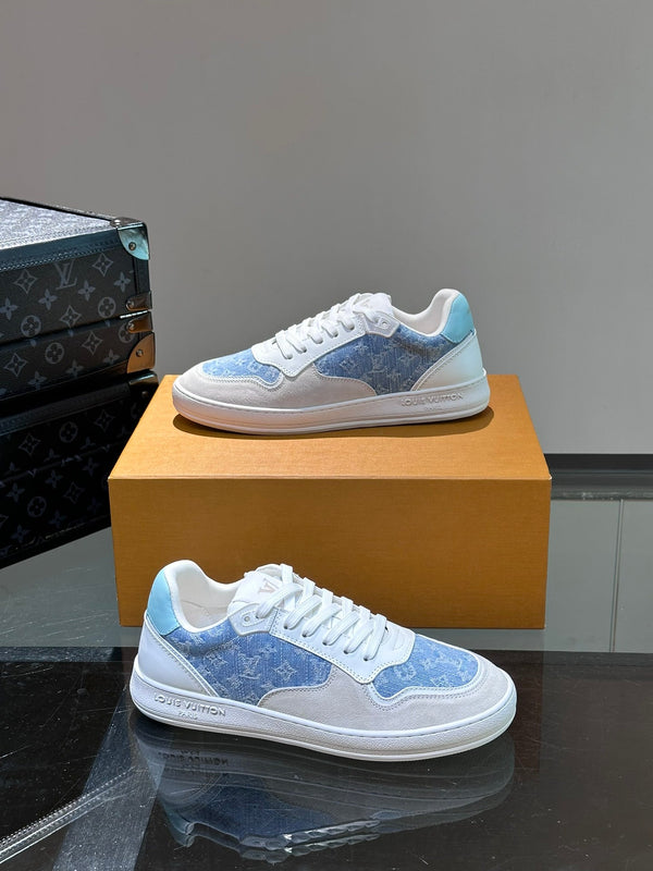 SNEAKER LV IN PELLE SCAMOSCIATA BIANCA E VITELLO MIX DENIM BLU