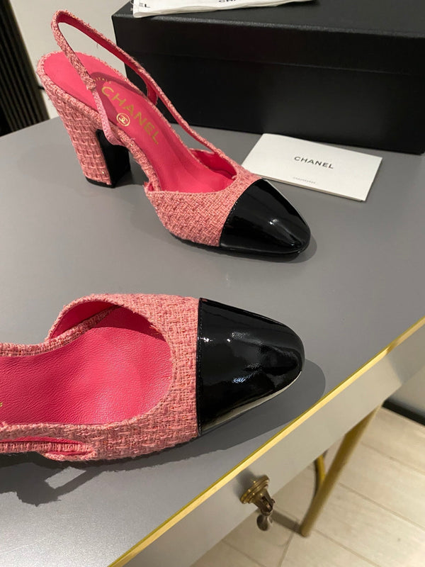 CC Slingback 95mm Pink Red Tweed Fabric