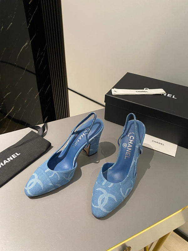 CC Slingback 95mm Light Blue Denim Fabric