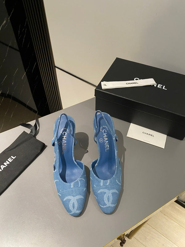 CC Slingback 95mm Light Blue Denim Fabric