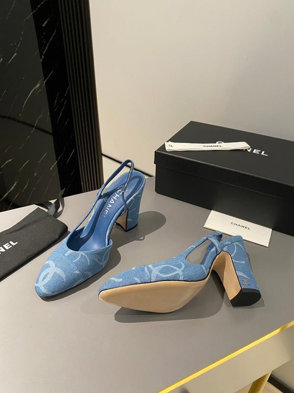 CC Slingback 95mm Light Blue Denim Fabric