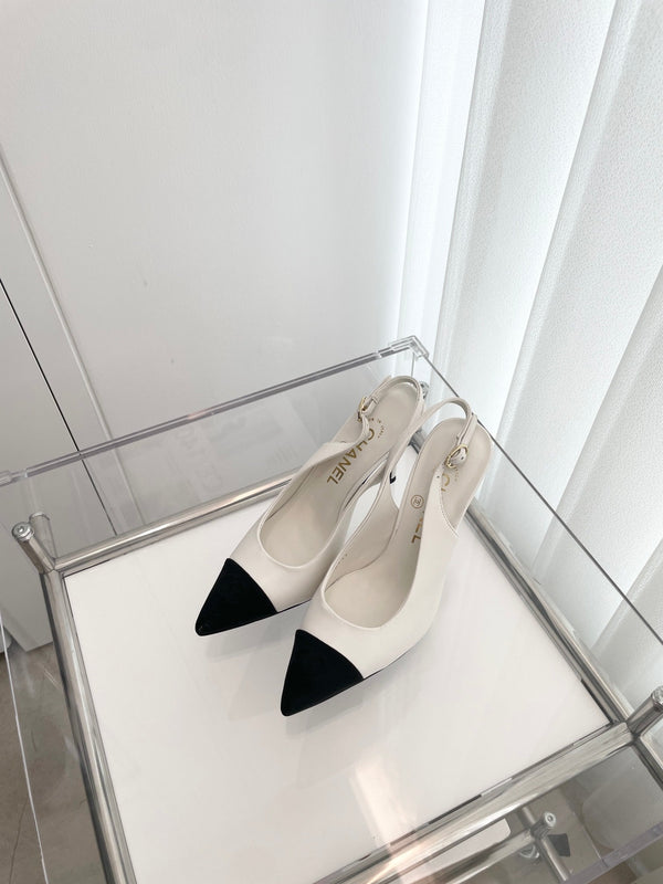 CC Slingback 95mm White Lambskin And Denim Fabric