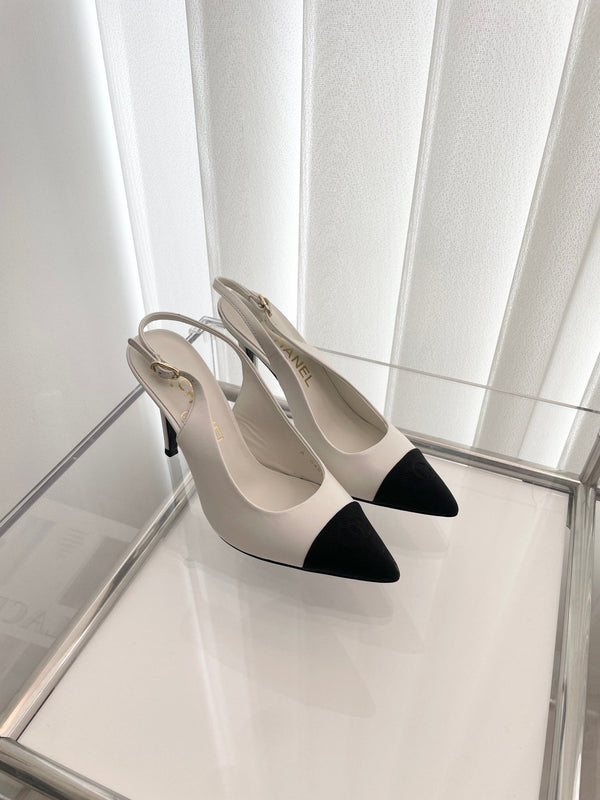 CC Slingback 95mm White Lambskin And Denim Fabric