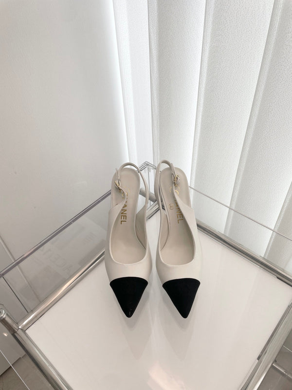 CC Slingback 95mm White Lambskin And Denim Fabric