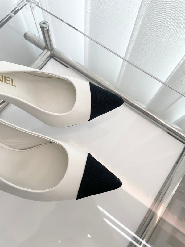 CC Slingback 95mm White Lambskin And Denim Fabric