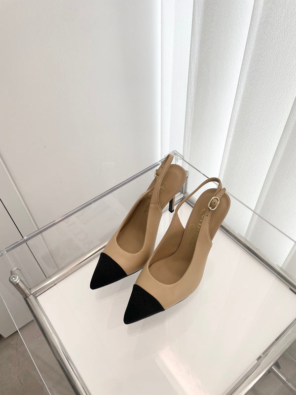 CC Slingback 95mm Beige Lambskin And Denim Fabric