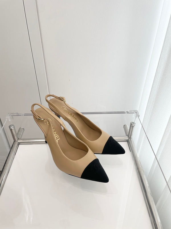 CC Slingback 95mm Beige Lambskin And Denim Fabric