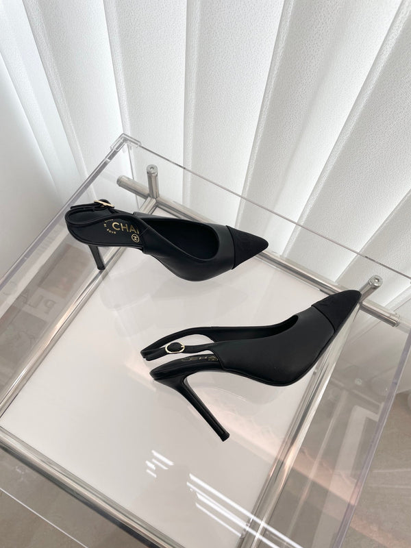 CC Slingback 95mm Black Lambskin And Denim Fabric