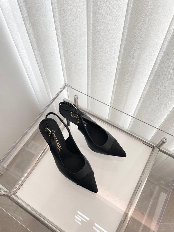 CC Slingback 95mm Black Lambskin And Denim Fabric