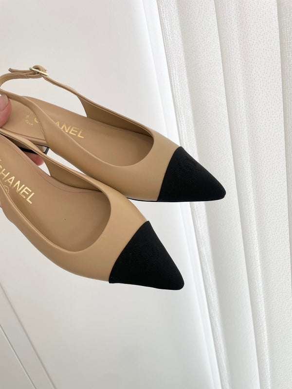 CC Slingback 15mm Beige Lambskin And Denim Fabric