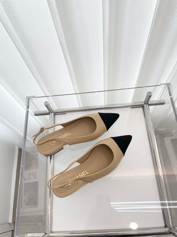 CC Slingback 15mm Beige Lambskin And Denim Fabric