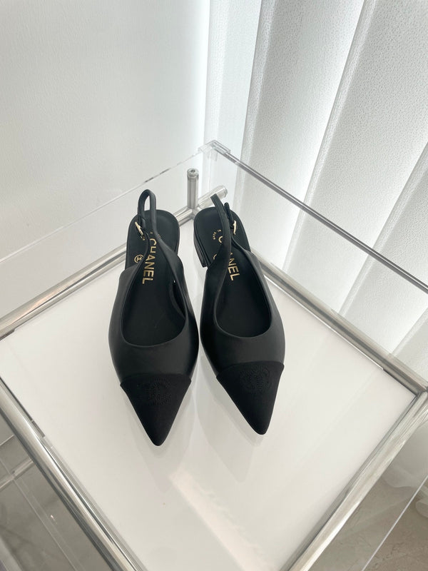 CC Slingback 15mm Black Lambskin And Denim Fabric