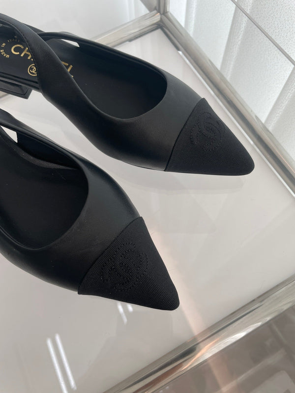 CC Slingback 15mm Black Lambskin And Denim Fabric