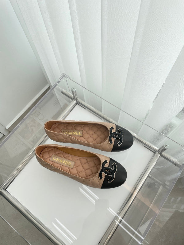 Ballerine CC 10mm Beige Nero Pelle di Agnello Trapuntata