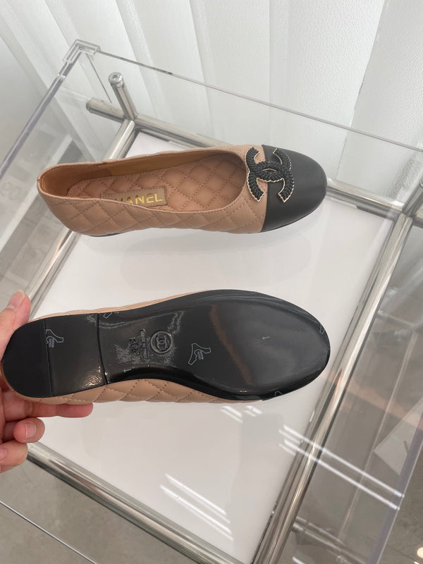 Ballerine CC 10mm Beige Nero Pelle di Agnello Trapuntata